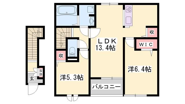 シャリティ・ベルI(2LDK/2階)の間取り写真