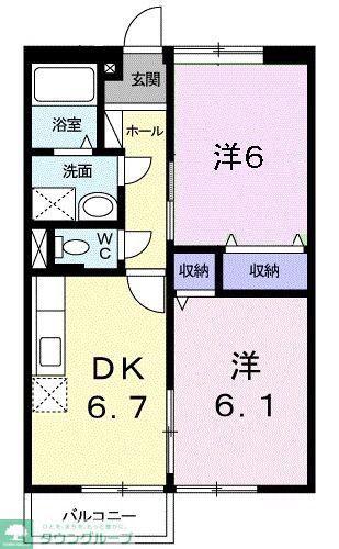 ムーンリバーヒルズA(2DK/1階)の間取り写真