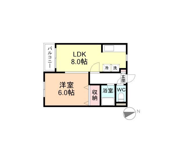 グリーンハイム ユー&ユー(1LDK/2階)の間取り写真