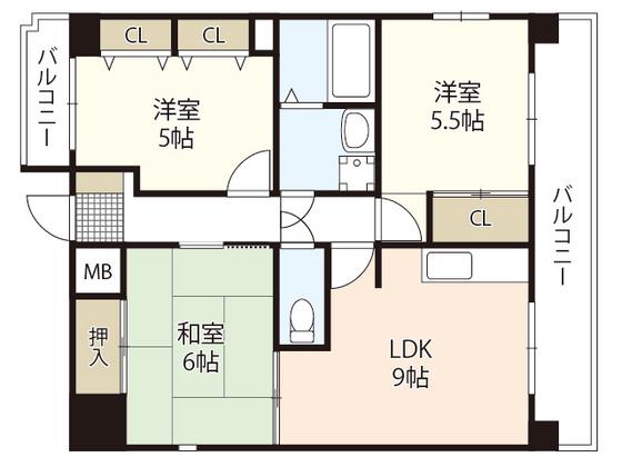 シャンポール(3LDK/6階)の間取り写真