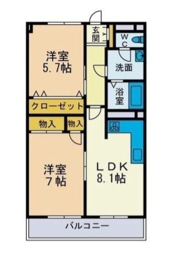 シェルバレー(2LDK/3階)の間取り写真