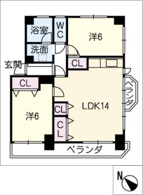 コーポ豊明(2LDK/2階)の間取り写真