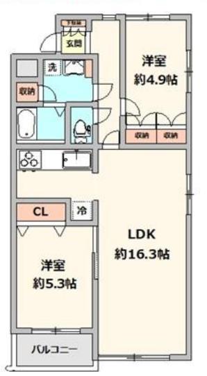 ベルメゾンー船橋2丁目-(2LDK/1階)の間取り写真