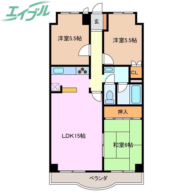 丸美ロイヤルリバーパーク川原町(3LDK/3階)の間取り写真