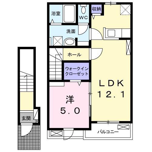 フォンテーヌV(1LDK/2階)の間取り写真