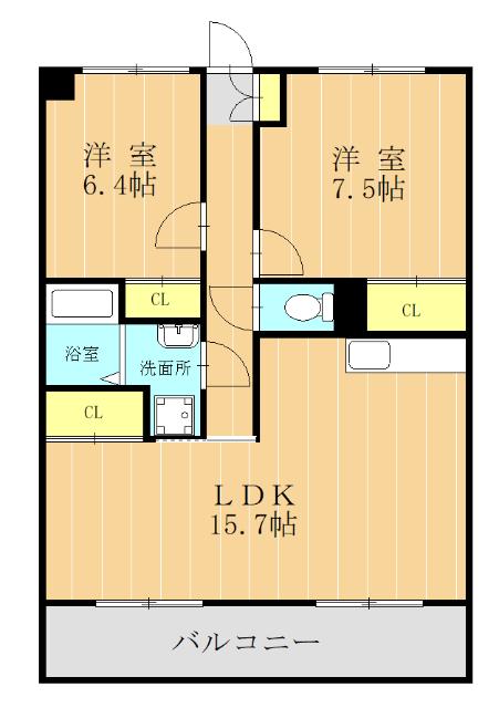 クイーンパレス松岡PART2(2LDK/1階)の間取り写真