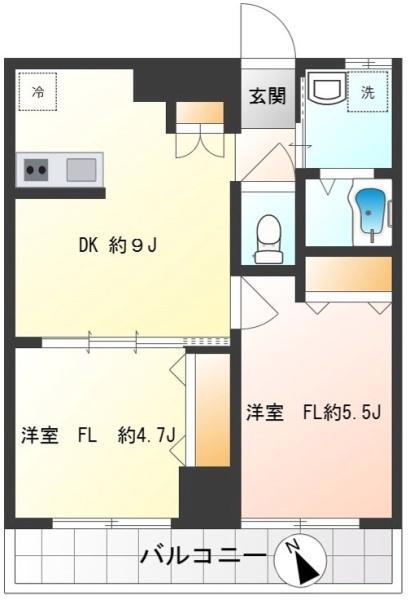 サンワード北沢(2DK/1階)の間取り写真