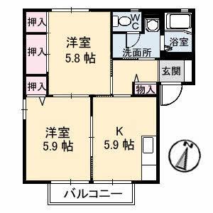 ビットミストラルA棟(2K/1階)の間取り写真
