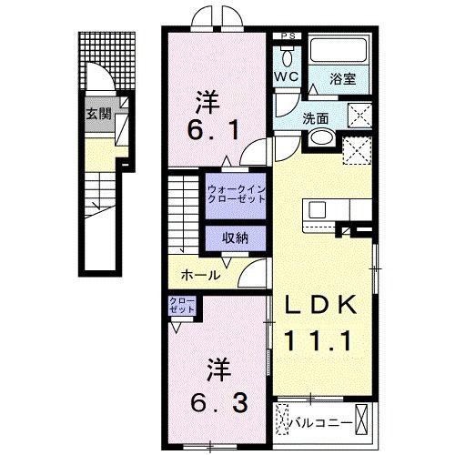 ローズガーデン I(2LDK/2階)の間取り写真