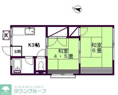 シティハイムグランドール(2K/2階)の間取り写真