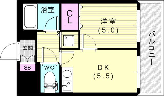 フルール妙本寺(1DK/5階)の間取り写真