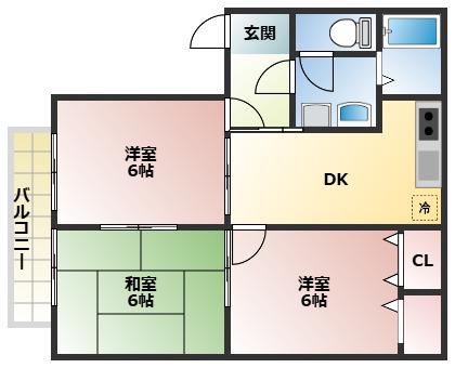 ディアスSAKAE(3DK/2階)の間取り写真