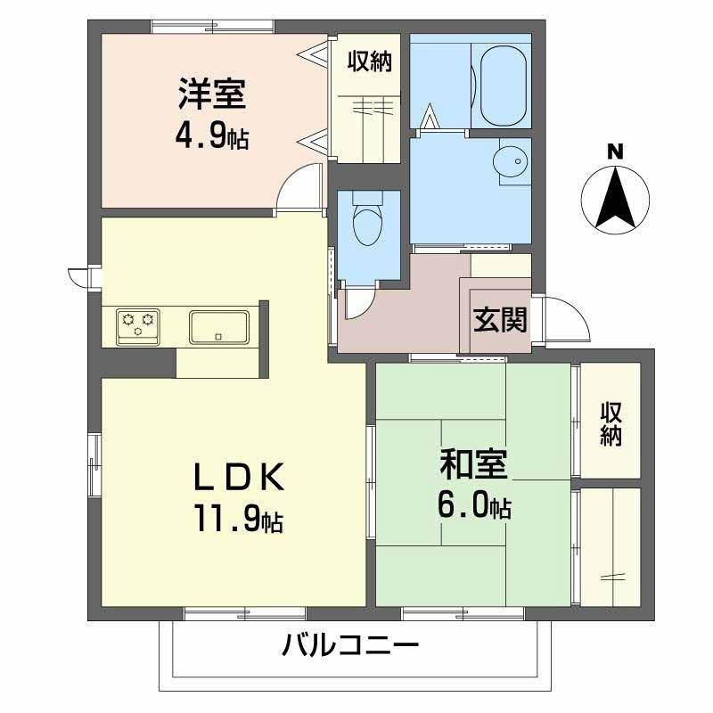 シャーメゾン植田(2LDK/2階)の間取り写真
