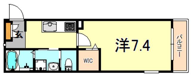 カーサ・レガート芦屋(1K/2階)の間取り写真