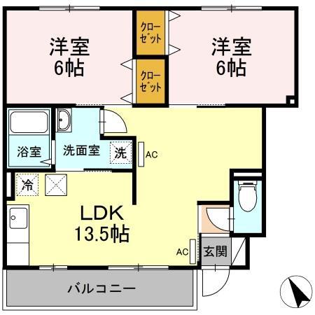 セジュールセントレ(2LDK/1階)の間取り写真