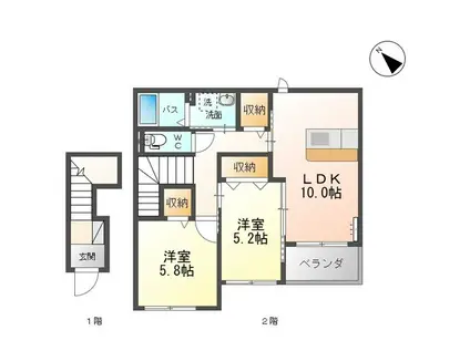 グランフォンテーヌ(2LDK/2階)の間取り写真