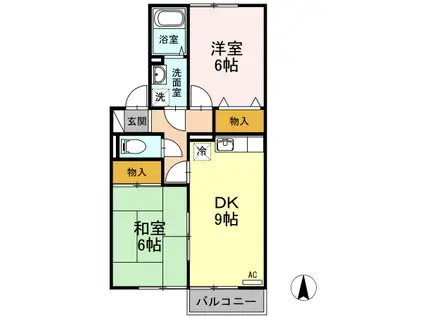 セジュール荒谷川II(2DK/1階)の間取り写真