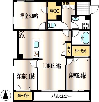 ホクレア府中(3LDK/2階)の間取り写真