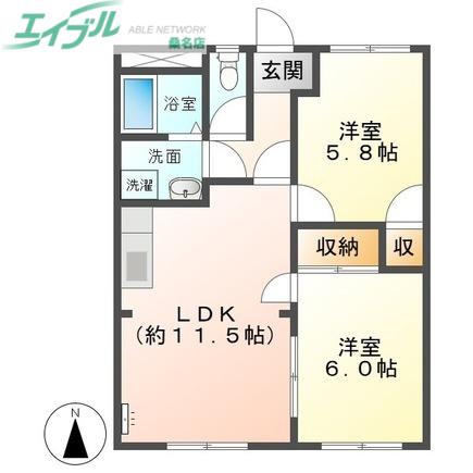 グランパスSHIROTA A(2LDK/1階)の間取り写真