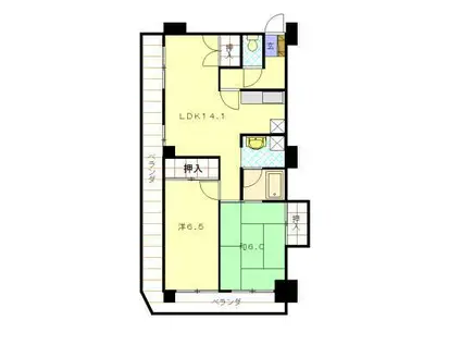大久保筑後町ビル(2LDK/6階)の間取り写真