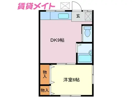 近鉄山田線 宮町駅 徒歩30分 2階建 築53年(1DK/2階)の間取り写真