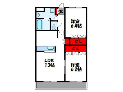 シーサイドヒルズHK-II(2LDK/1階)の間取り写真