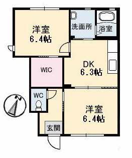 プラセール花華A棟(2DK/1階)の間取り写真