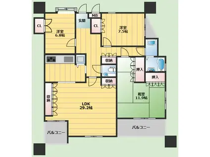 パレ豊中北桜塚(3LDK/3階)の間取り写真