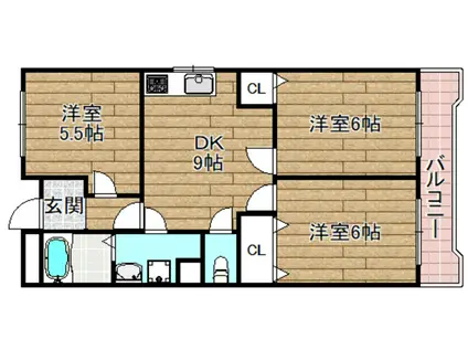第二みなせハイツ(3LDK/9階)の間取り写真