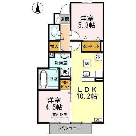 GRANDEUR翔B棟(2LDK/1階)の間取り写真