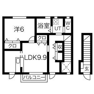 ブルックスタウンC棟(1LDK/2階)の間取り写真