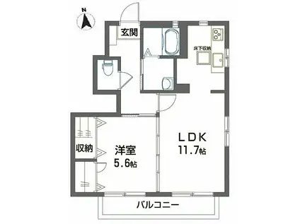 東山コートA(1LDK/1階)の間取り写真