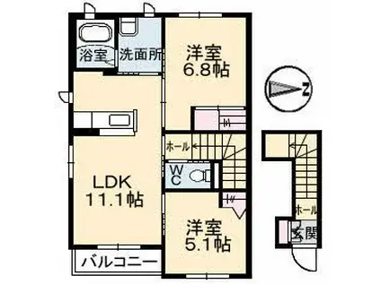 CASA衛(2LDK/2階)の間取り写真
