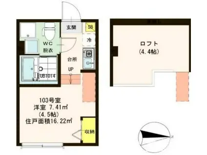 ハーモニーテラス上石神井(ワンルーム/1階)の間取り写真