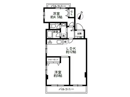 住吉コーポ(2LDK/1階)の間取り写真