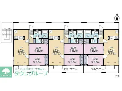 GRAND REVE G棟(2LDK/2階)の間取り写真