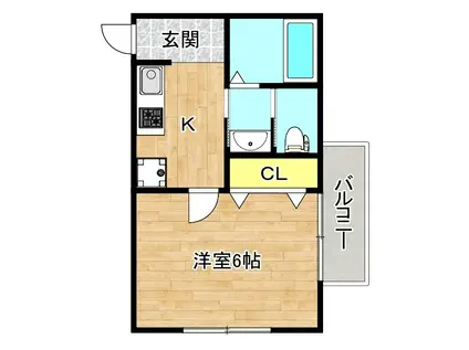 プチベルン平野(1K/1階)の間取り写真