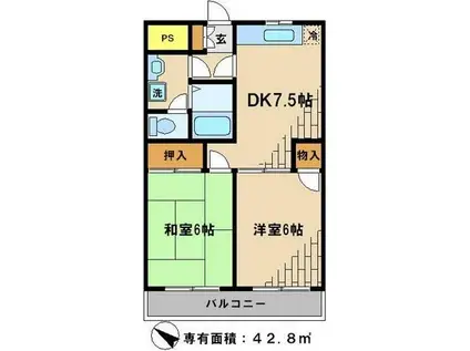 サンブリッジⅡ(2DK/1階)の間取り写真