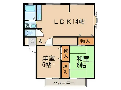 サンビレッジ生駒(2LDK/2階)の間取り写真