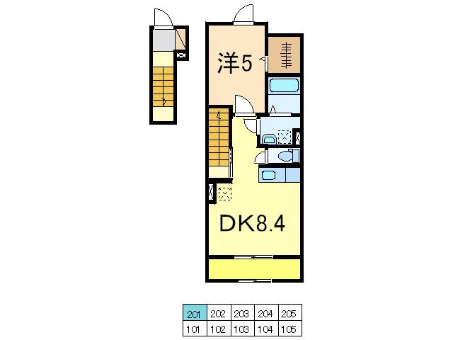 リバーサイド大島(1DK/2階)の間取り写真