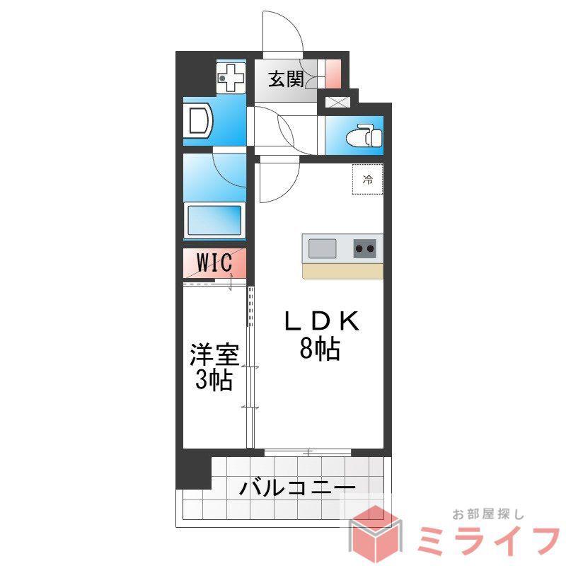 エスリードレジデンス玉造ザ・イースト(1LDK/13階)の間取り写真