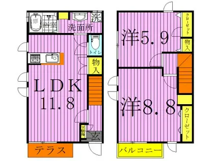LIEU CLAIR リュークレール(2LDK/1階)の間取り写真