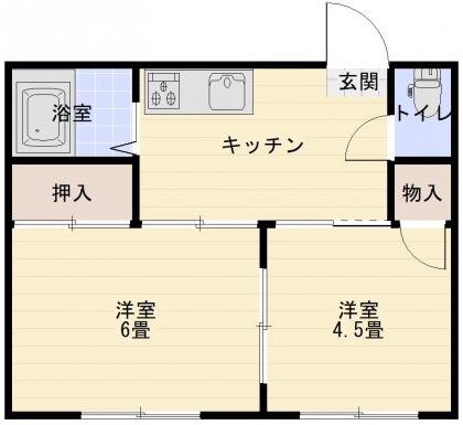 薄葉東コーポD棟(2DK/1階)の間取り写真