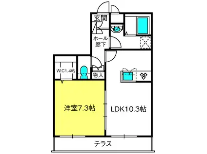 エバーハイツ(1LDK/1階)の間取り写真