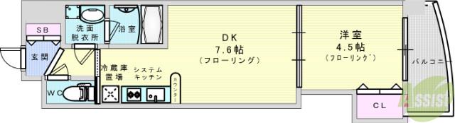 ルクレ新大阪レジデンス(1DK/8階)の間取り写真