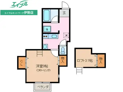 サニーヒル古市(1K/1階)の間取り写真