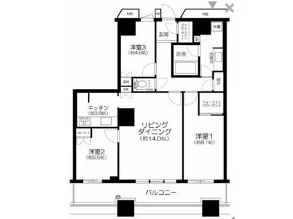 芝浦アイランド グローヴタワー(3LDK/26階)の間取り写真