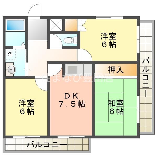 第二サンハイツ川原(3DK/4階)の間取り写真