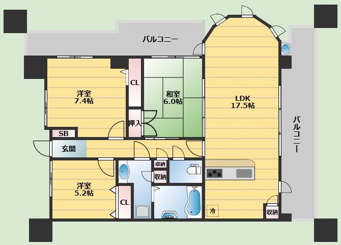 レジディア千里万博公園(3LDK/8階)の間取り写真