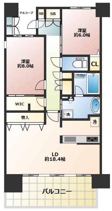 ジオ新町(2LDK/20階)の間取り写真